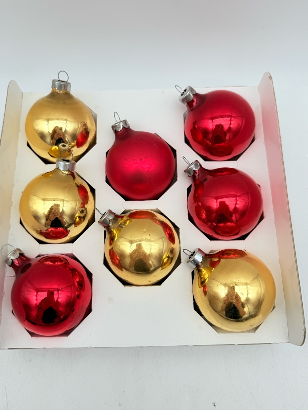 Vintage Gold and Red Holiday Glass Ornaments - Pack of 9